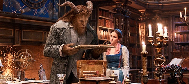 Beauty and the Beast (2017) The Beast (Dan Stevens) and Belle (Emma Watson) in the castle library